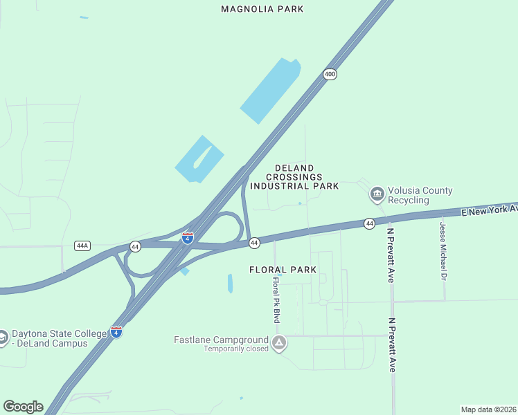 map of restaurants, bars, coffee shops, grocery stores, and more near 3050 Tech Park Way in DeLand