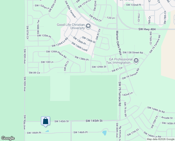 map of restaurants, bars, coffee shops, grocery stores, and more near 8392 Southwest 139th Lane Road in Ocala
