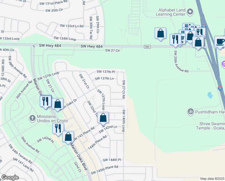 map of restaurants, bars, coffee shops, grocery stores, and more near 2831 Southwest 139th Street in Ocala