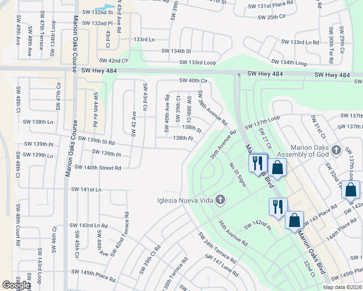 map of restaurants, bars, coffee shops, grocery stores, and more near 3928 Southwest 138th Place in Ocala
