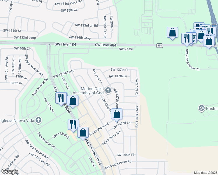 map of restaurants, bars, coffee shops, grocery stores, and more near 3236 Southwest 137th Loop in Ocala