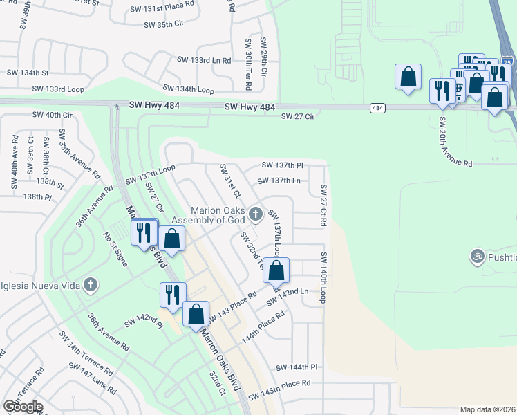 map of restaurants, bars, coffee shops, grocery stores, and more near 3236 Southwest 137th Loop in Ocala