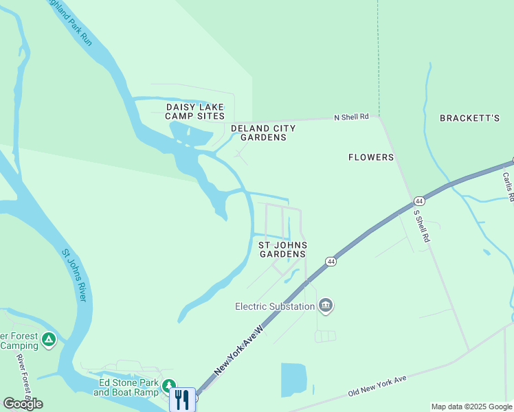 map of restaurants, bars, coffee shops, grocery stores, and more near 450 Paradise Drive in DeLand