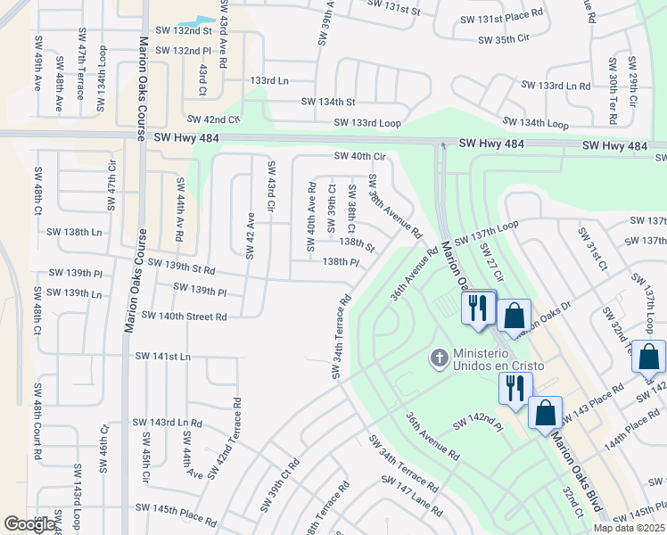 map of restaurants, bars, coffee shops, grocery stores, and more near 3928 Southwest 138th Place in Ocala