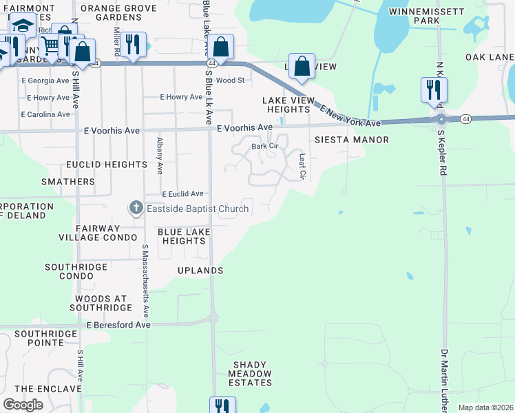 map of restaurants, bars, coffee shops, grocery stores, and more near 1437 Saffron Trail in DeLand