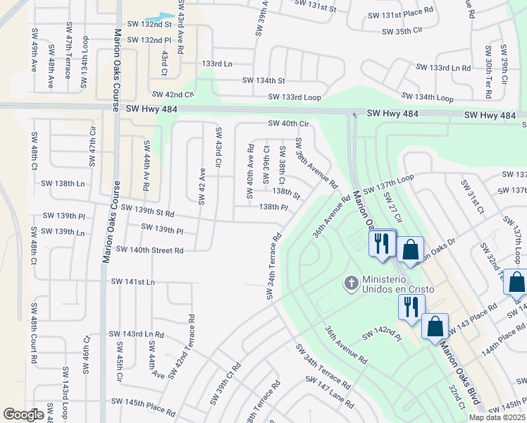 map of restaurants, bars, coffee shops, grocery stores, and more near 3928 Southwest 138th Place in Ocala