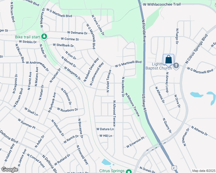 map of restaurants, bars, coffee shops, grocery stores, and more near 10771 North Violet Terrace in Citrus Springs