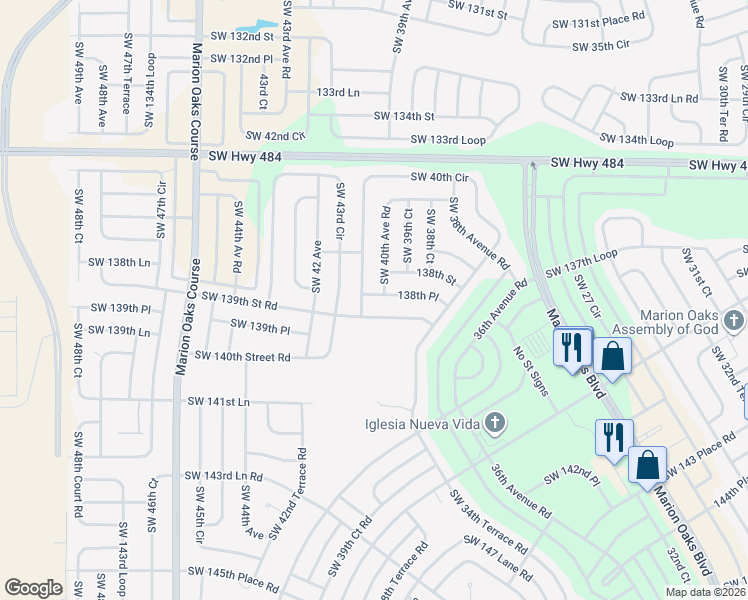 map of restaurants, bars, coffee shops, grocery stores, and more near 3996 Southwest 138th Place in Ocala