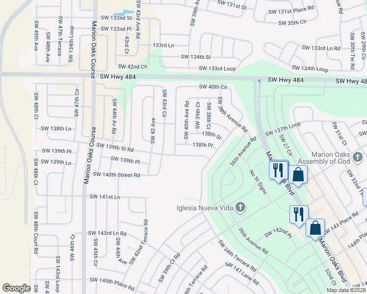 map of restaurants, bars, coffee shops, grocery stores, and more near 3996 Southwest 138th Place in Ocala