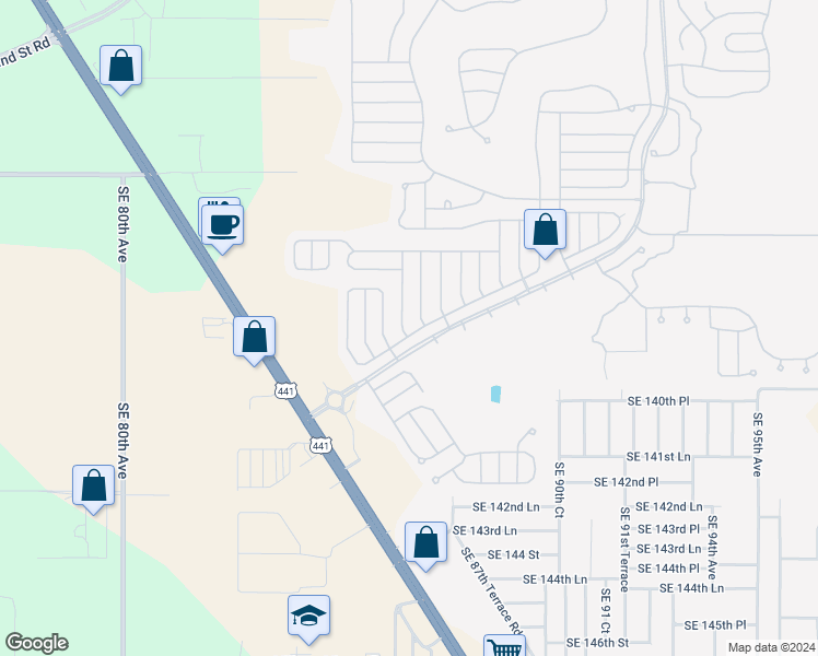 map of restaurants, bars, coffee shops, grocery stores, and more near 13875 Southeast 86th Terrace in Summerfield