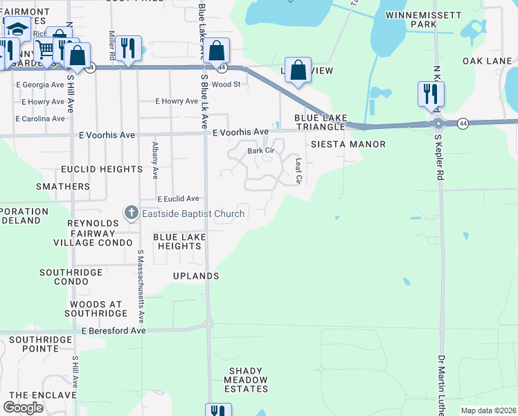 map of restaurants, bars, coffee shops, grocery stores, and more near 1437 Saffron Trail in DeLand