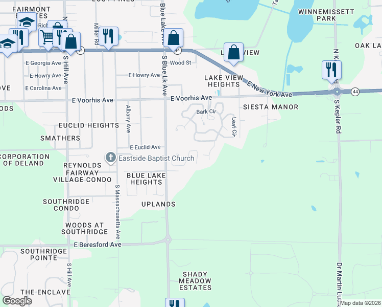 map of restaurants, bars, coffee shops, grocery stores, and more near 1437 Saffron Trail in DeLand