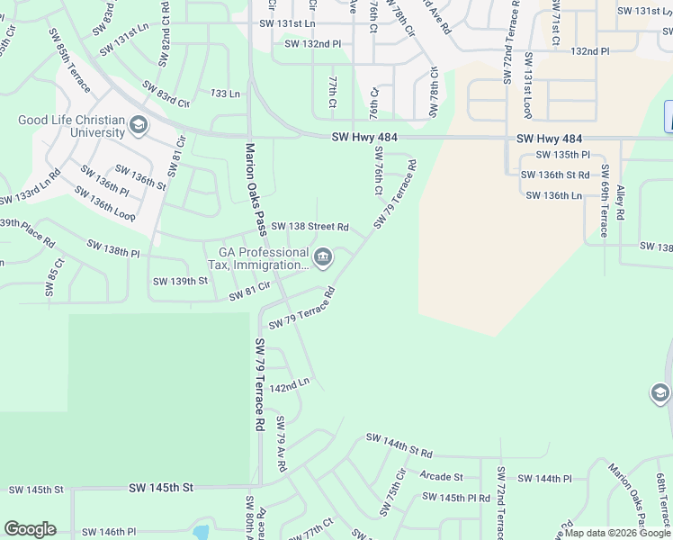 map of restaurants, bars, coffee shops, grocery stores, and more near 13880 Southwest 79 Terrace Road in Ocala