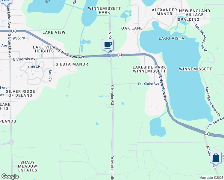 map of restaurants, bars, coffee shops, grocery stores, and more near South Kepler Road in DeLand