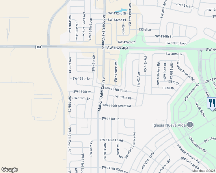 map of restaurants, bars, coffee shops, grocery stores, and more near 4599 Southwest 139th Street Road in Ocala