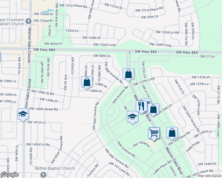 map of restaurants, bars, coffee shops, grocery stores, and more near 13533 Southwest 40th Circle in Ocala