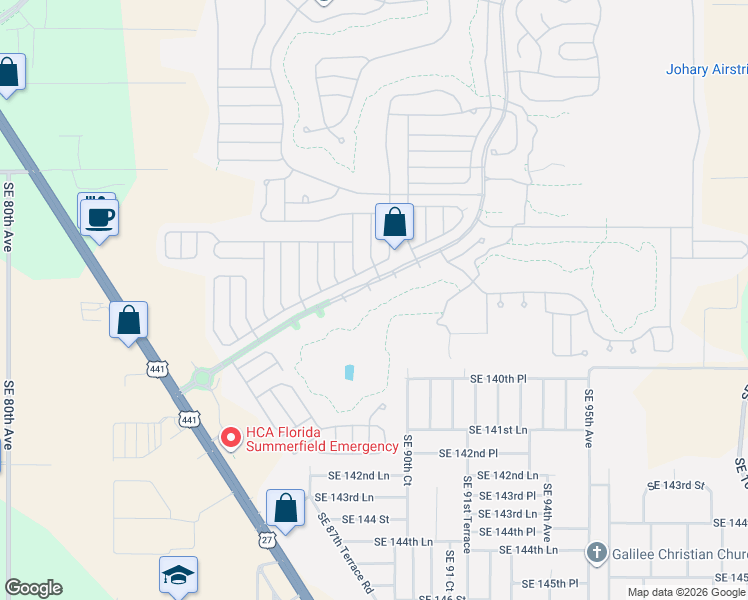 map of restaurants, bars, coffee shops, grocery stores, and more near 13853 Del Webb Boulevard in Summerfield