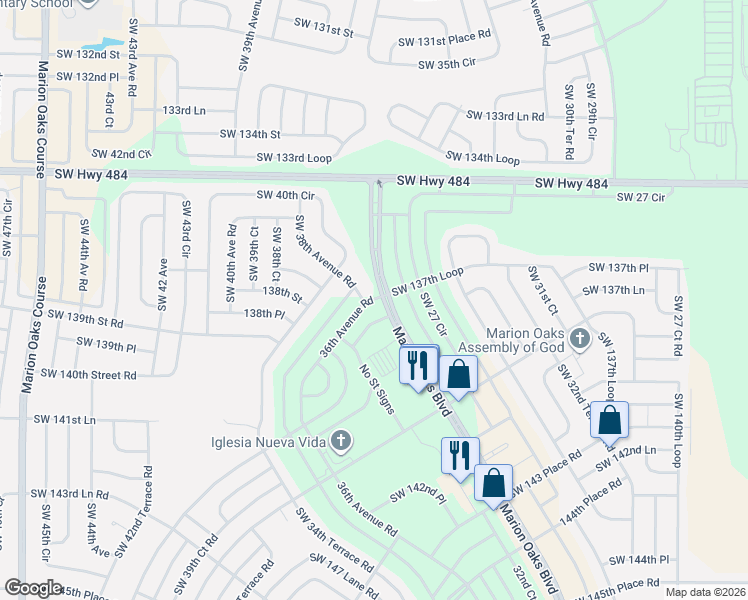 map of restaurants, bars, coffee shops, grocery stores, and more near 13795 36th Avenue Road in Ocala