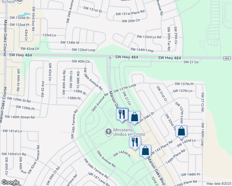 map of restaurants, bars, coffee shops, grocery stores, and more near 125 Marion Oaks Boulevard in Ocala