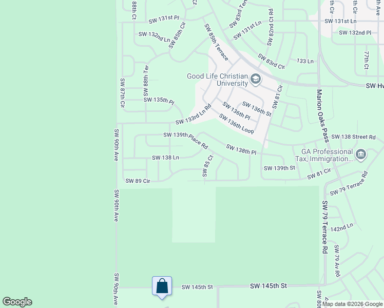 map of restaurants, bars, coffee shops, grocery stores, and more near Southwest 139th Place Road in Ocala