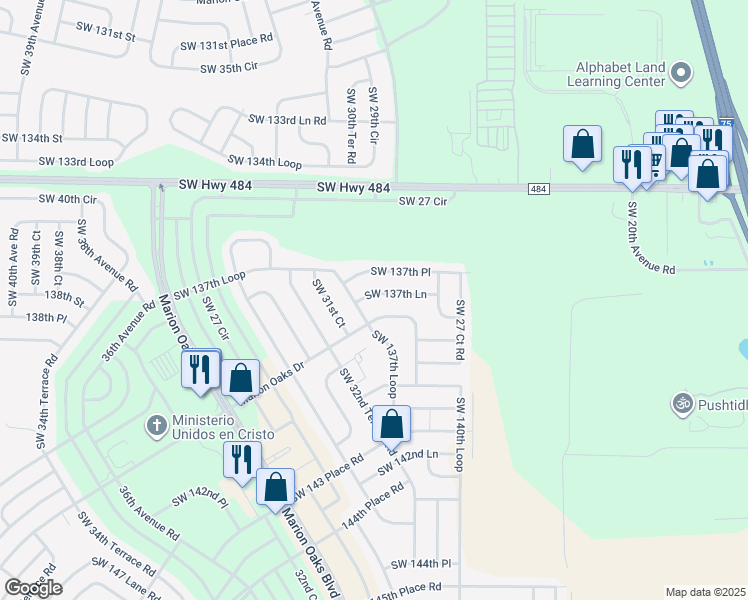 map of restaurants, bars, coffee shops, grocery stores, and more near 2935 Southwest 137th Lane in Ocala