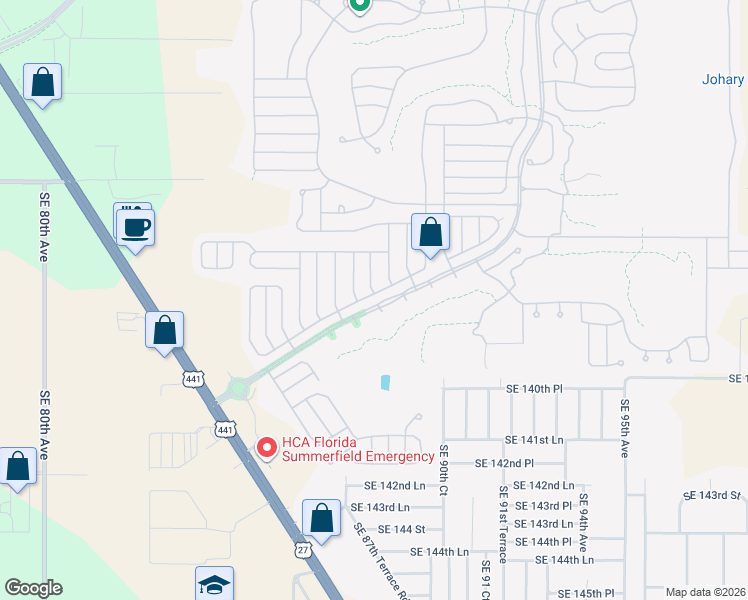 map of restaurants, bars, coffee shops, grocery stores, and more near 13775 Southeast 88th Court in Summerfield