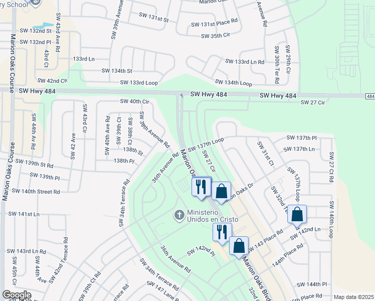 map of restaurants, bars, coffee shops, grocery stores, and more near 125 Marion Oaks Boulevard in Ocala
