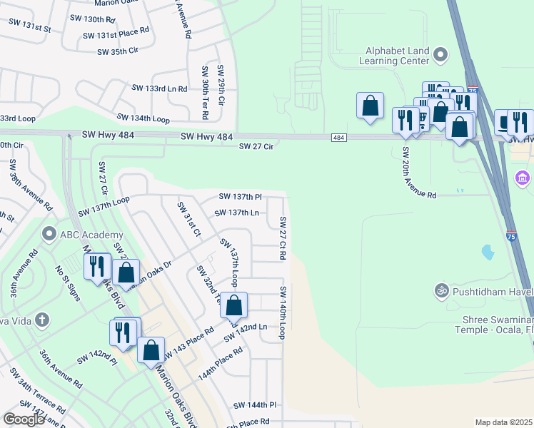 map of restaurants, bars, coffee shops, grocery stores, and more near 2840 Southwest 137th Place in Ocala