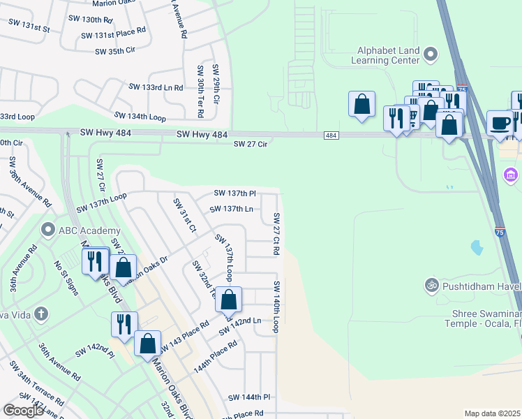 map of restaurants, bars, coffee shops, grocery stores, and more near 2840 Southwest 137th Place in Ocala