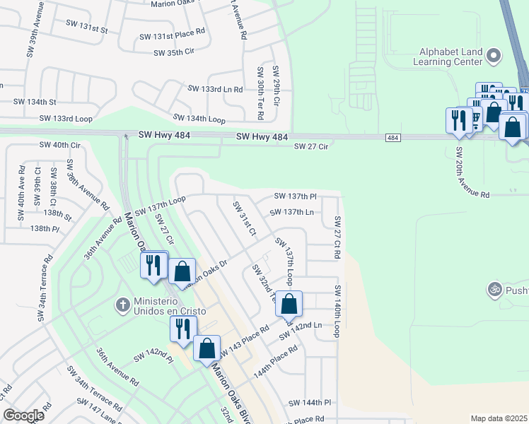 map of restaurants, bars, coffee shops, grocery stores, and more near 3041 Southwest 137th Lane in Ocala