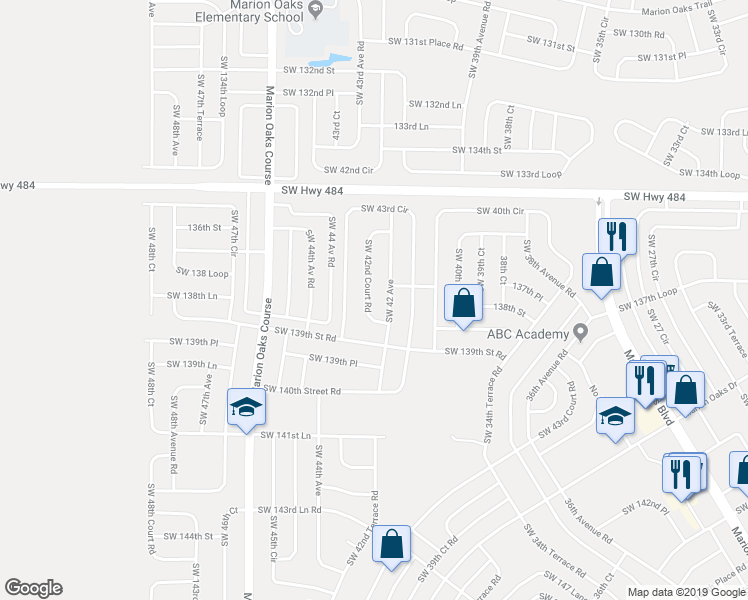map of restaurants, bars, coffee shops, grocery stores, and more near 13765 Southwest 42nd Court Road in Ocala