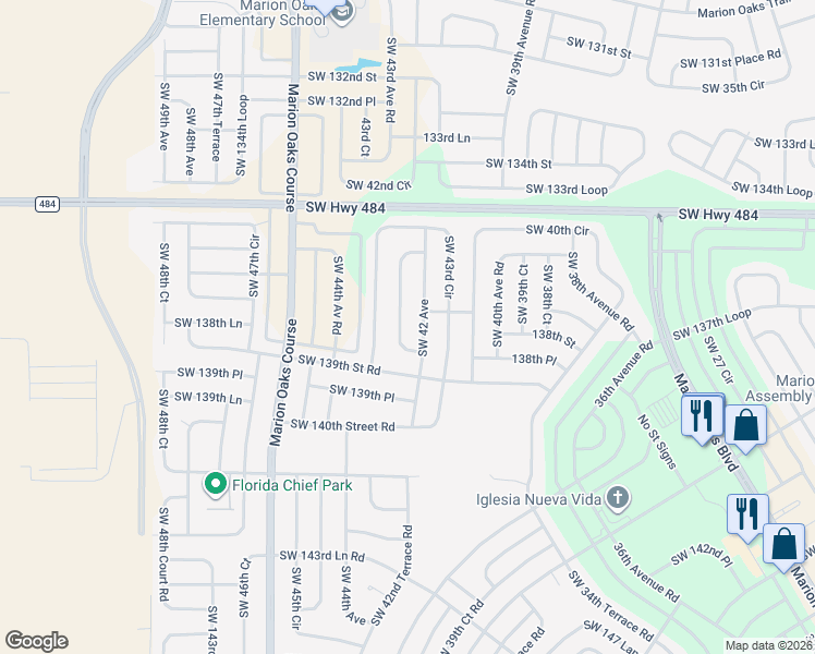 map of restaurants, bars, coffee shops, grocery stores, and more near 13765 Southwest 42nd Court Road in Ocala