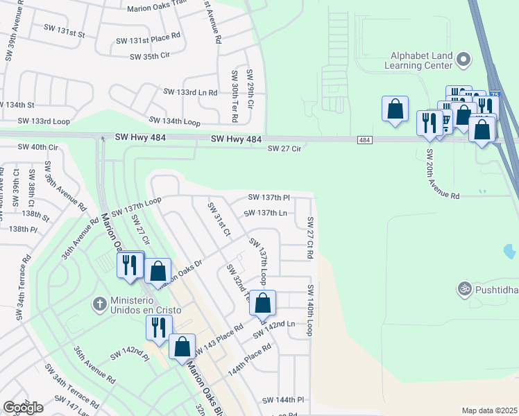 map of restaurants, bars, coffee shops, grocery stores, and more near 2935 Southwest 137th Lane in Ocala