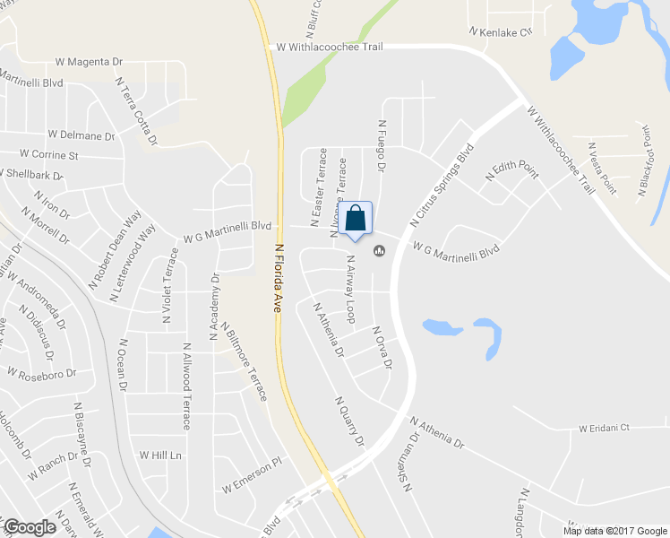 map of restaurants, bars, coffee shops, grocery stores, and more near 1111 West Franconia Lane in Citrus Springs