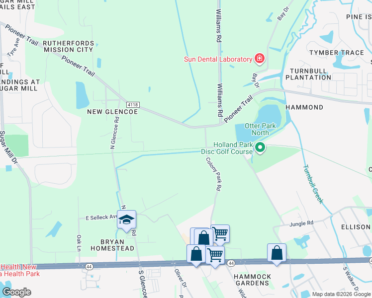 map of restaurants, bars, coffee shops, grocery stores, and more near 2260 Pioneer Trail in New Smyrna Beach