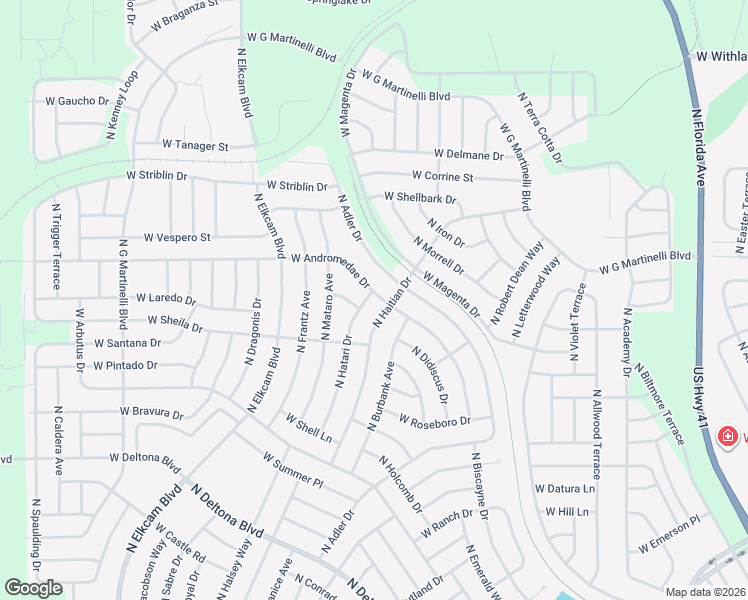 map of restaurants, bars, coffee shops, grocery stores, and more near 10891 North Hatari Drive in Citrus Springs