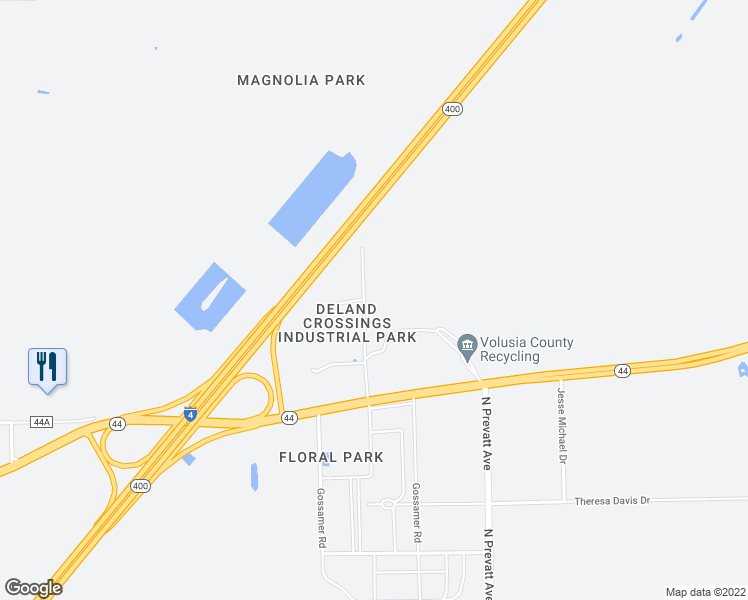 map of restaurants, bars, coffee shops, grocery stores, and more near 301 Deland crossings Boulevard in DeLand