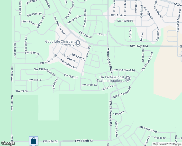map of restaurants, bars, coffee shops, grocery stores, and more near 8220 Southwest 138 Street Road in Ocala