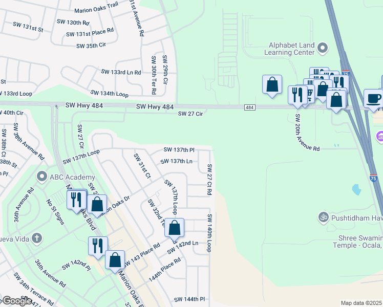 map of restaurants, bars, coffee shops, grocery stores, and more near 2840 Southwest 137th Place in Ocala