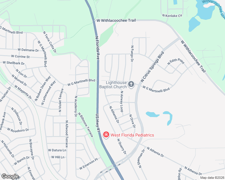 map of restaurants, bars, coffee shops, grocery stores, and more near 1111 West Franconia Lane in Citrus Springs