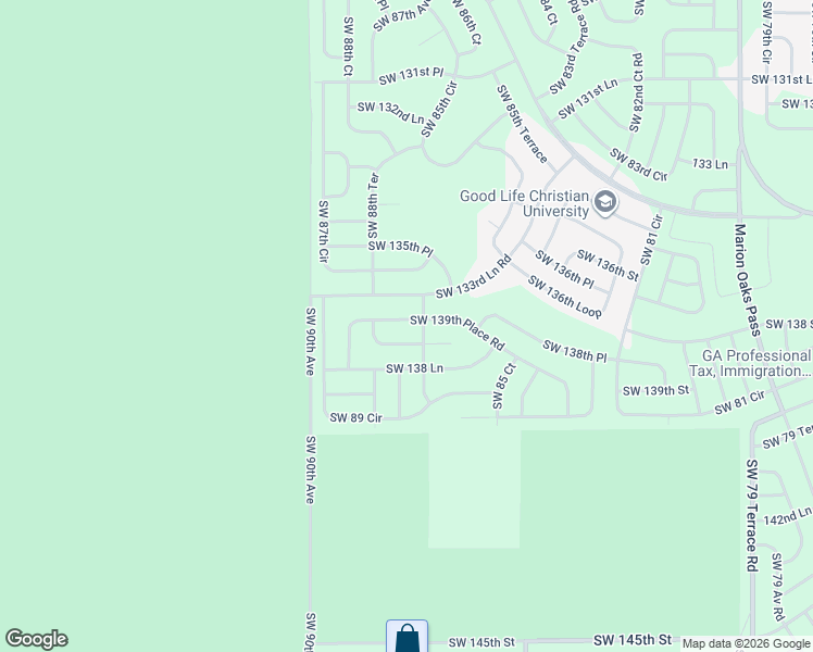 map of restaurants, bars, coffee shops, grocery stores, and more near Southwest 138th Street in Ocala