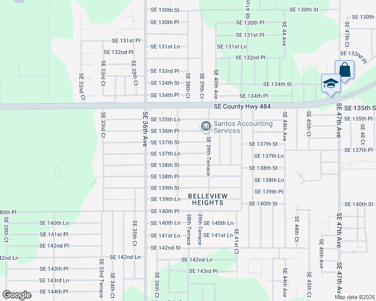 map of restaurants, bars, coffee shops, grocery stores, and more near 3830 Southeast 137th Lane in Summerfield
