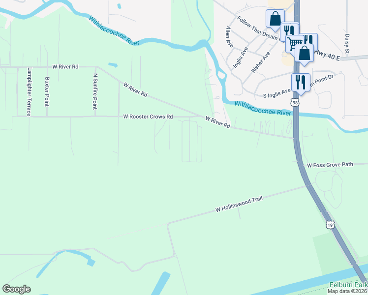 map of restaurants, bars, coffee shops, grocery stores, and more near 11282 North Northwood Drive in Inglis