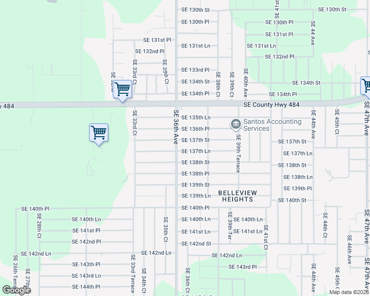 map of restaurants, bars, coffee shops, grocery stores, and more near 3676 Southeast 137th Lane in Summerfield