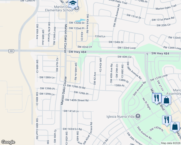 map of restaurants, bars, coffee shops, grocery stores, and more near 13765 Southwest 42nd Court Road in Ocala