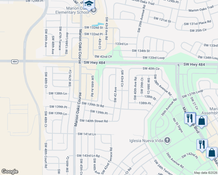 map of restaurants, bars, coffee shops, grocery stores, and more near 13765 Southwest 42nd Court Road in Ocala