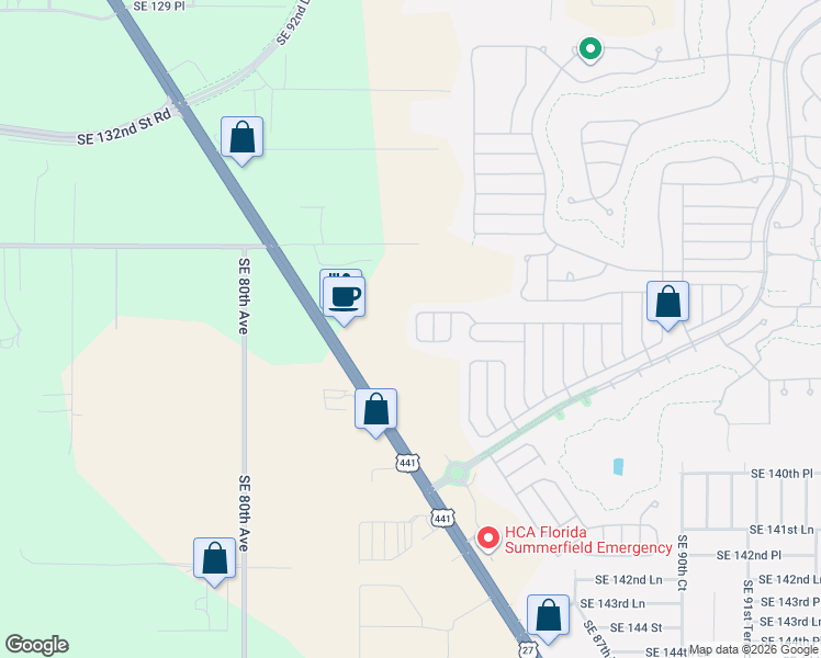 map of restaurants, bars, coffee shops, grocery stores, and more near 13819 Southeast 85th Circle in Summerfield