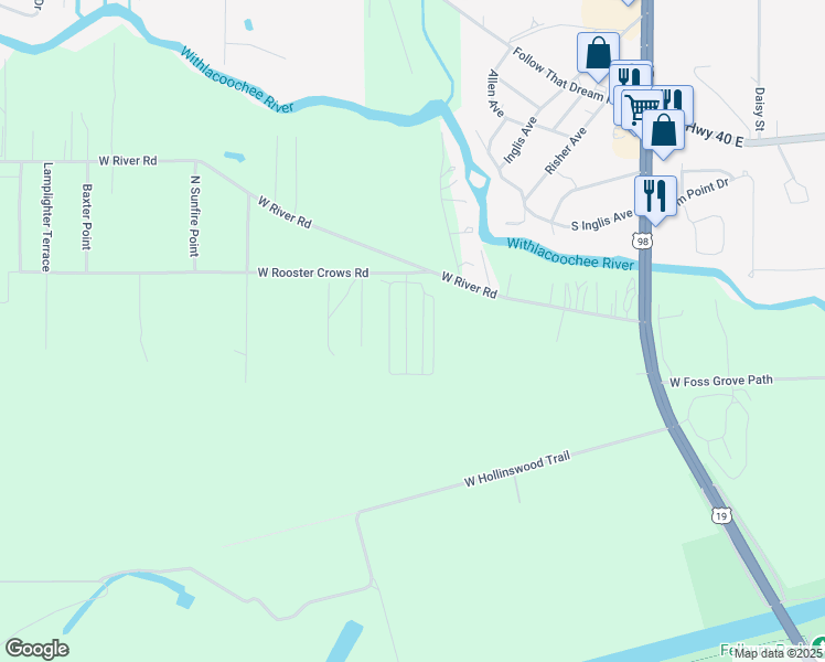 map of restaurants, bars, coffee shops, grocery stores, and more near 11245 North Northwood Drive in Inglis