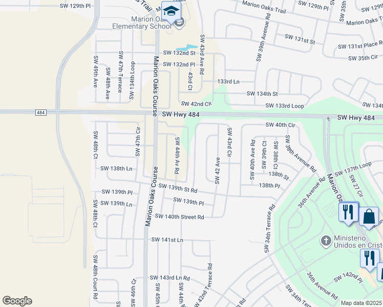 map of restaurants, bars, coffee shops, grocery stores, and more near 13763 Southwest 43rd Circle in Ocala