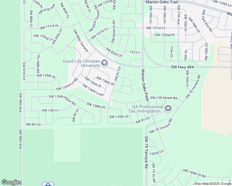 map of restaurants, bars, coffee shops, grocery stores, and more near 13584 Southwest 81 Circle in Ocala